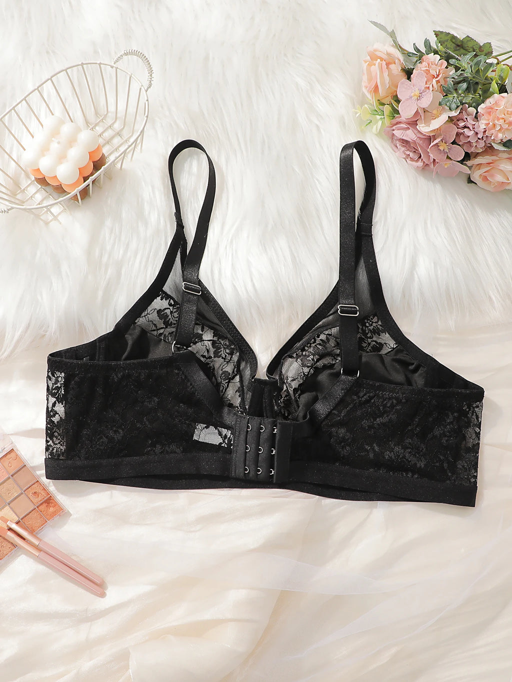 Plus Size Lace Minimizer Bra, Lace Mesh Underwire Full Cup Anti-Sag Breathable Adjustable Straps Sexy Lingerie for Big Bust 3036