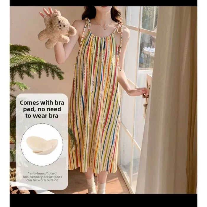 Cloud Cotton Camisole Nightdress With Chest Pads Women, Summer Sleepwear, Lightweight Casual Slim-Fit Dress