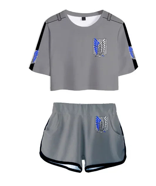 25COSAnime Titans Attack Cosplay Attack on Titans Clothing Pajamas Crop T Shirt Shorts Levi Sleeve Women Vest Giant Attack Cloth