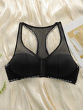Women Plus Size Lace Bra Front Closure Full Coverage Supportive Wirefree Padded Bra Comfort Seamless Daily Lingerie Black Date V