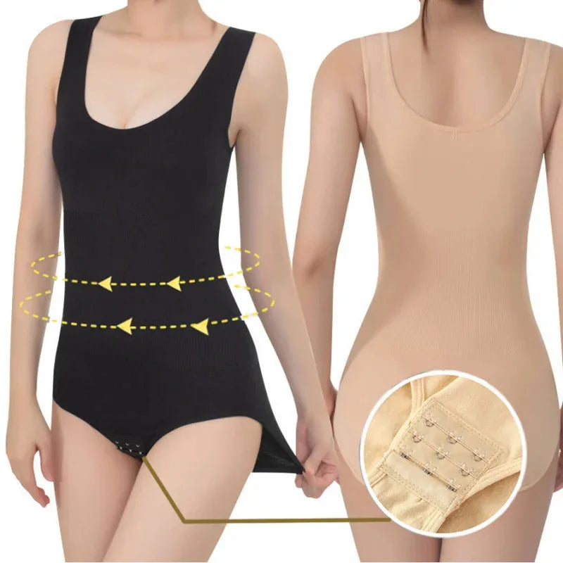 2pcs Body Shapewear For Women Seamless Solid Shaping Full Bodysuit Crew Neck Tummy Control Breathable Body Shaper Underwear