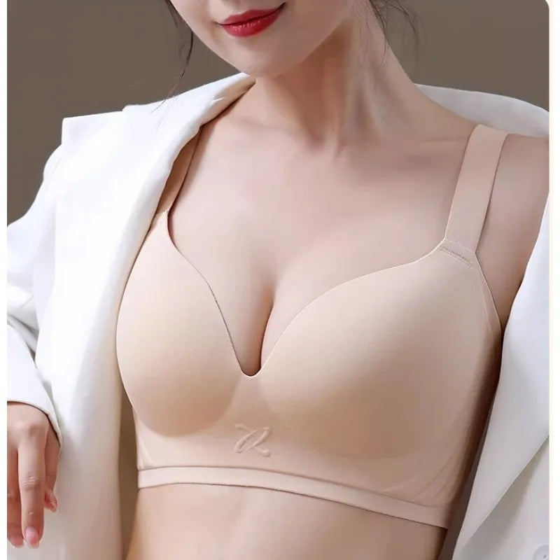 Women‘s Full Bust Seamless Bra Wireless Lingerie Breathable & Smooth Small Thin Gathering Push Up Lift Support Plus Size 34-44