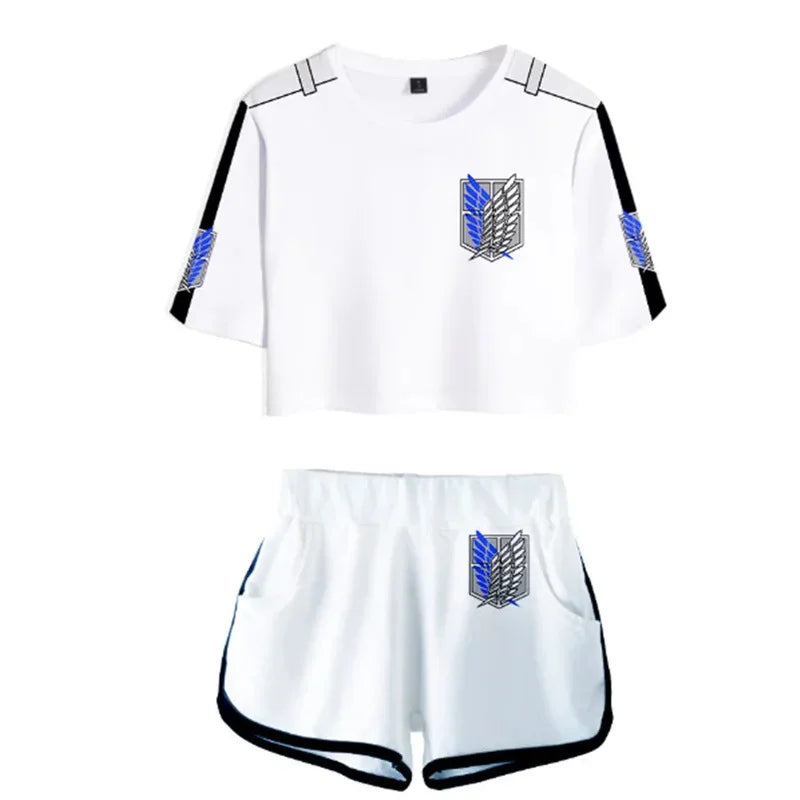 25COSAnime Titans Attack Cosplay Attack on Titans Clothing Pajamas Crop T Shirt Shorts Levi Sleeve Women Vest Giant Attack Cloth