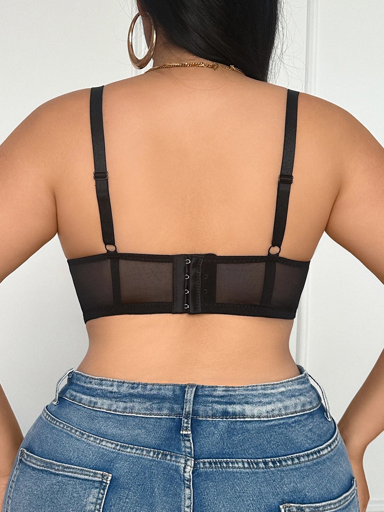 Plus Size Women Bra Floral Lace Side Support Push-Up Bra Comfort Thin Cup Underwire Breathable Mesh Lingerie