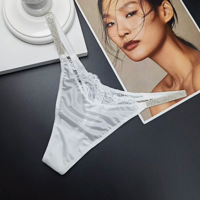 Rhinestone Lace Sexy Girls Women Panties Seamless Underwear G String Letter Transparent Thong For Female Low Rise Ladies Briefs