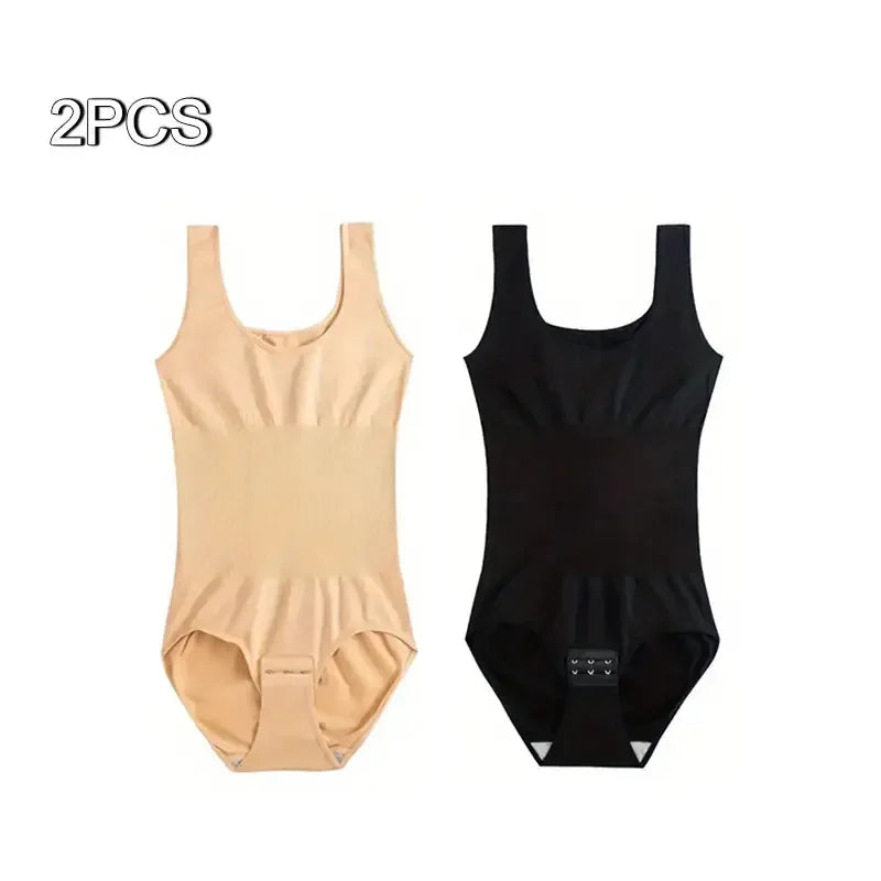 2pcs Body Shapewear For Women Seamless Solid Shaping Full Bodysuit Crew Neck Tummy Control Breathable Body Shaper Underwear