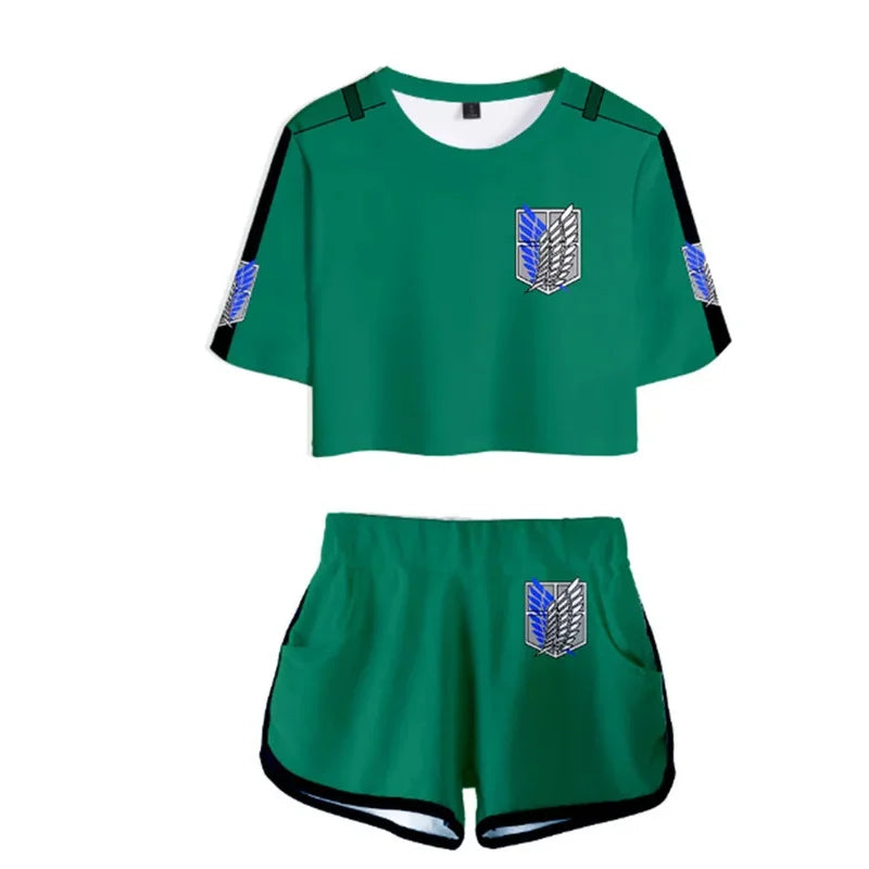 25COSAnime Titans Attack Cosplay Attack on Titans Clothing Pajamas Crop T Shirt Shorts Levi Sleeve Women Vest Giant Attack Cloth