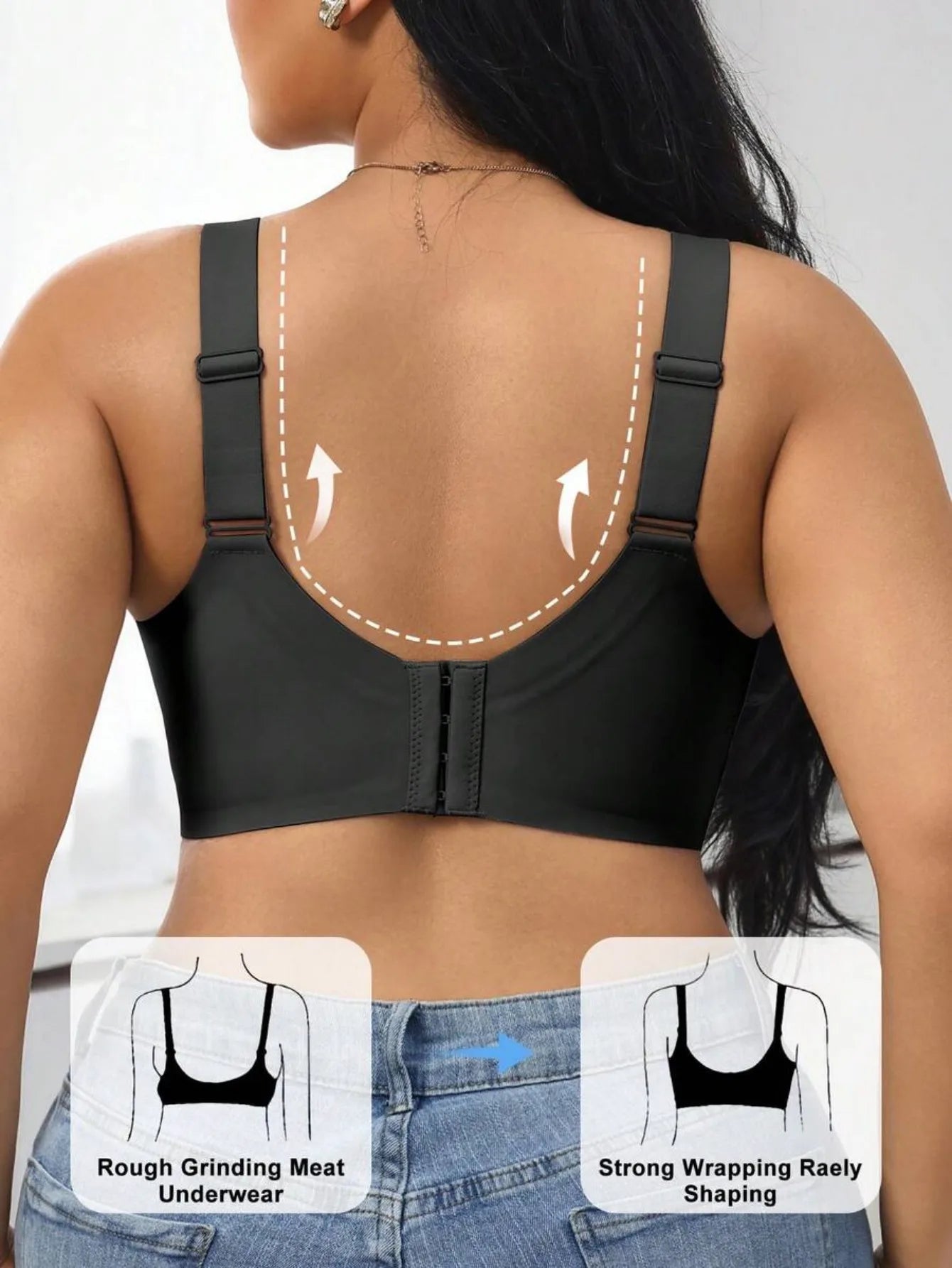 Women's High Support Sports Bra, Wire-Free Flocked Silicone Push-up Lingerie, Wide Strap Seamless Comfortable Fitness Bra