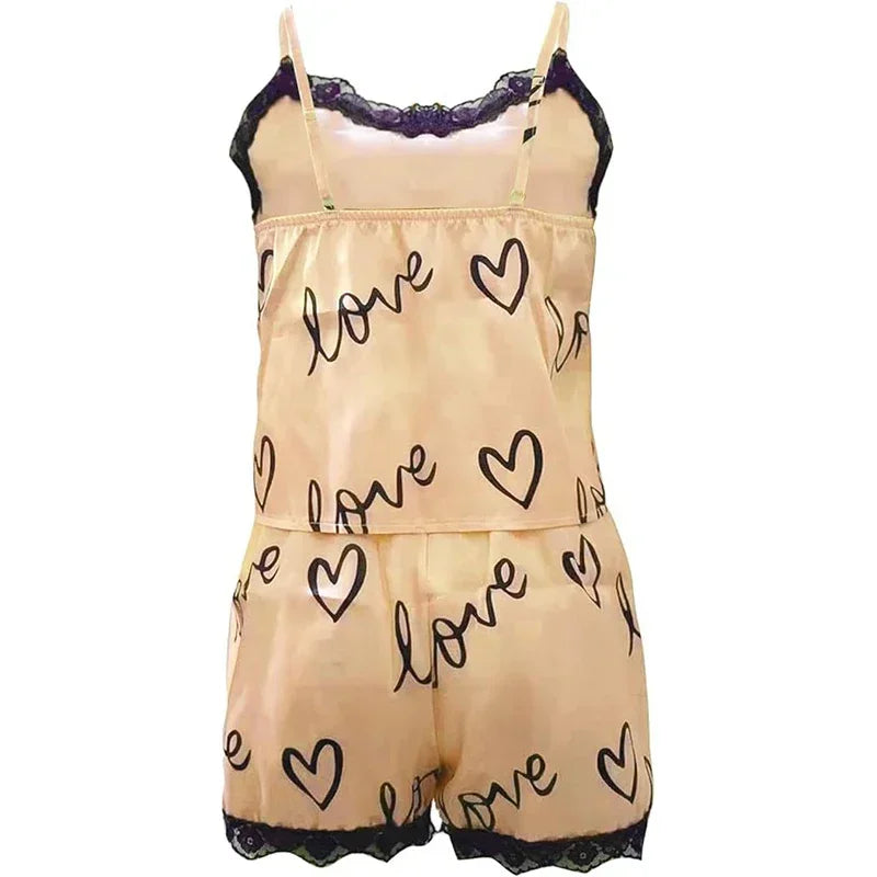 Women'S Pajama Shorts Suit Homewear Print Underwear Pijama Sexy Lingerie Camisoles Tanks Nighty Ladies Sleepwear