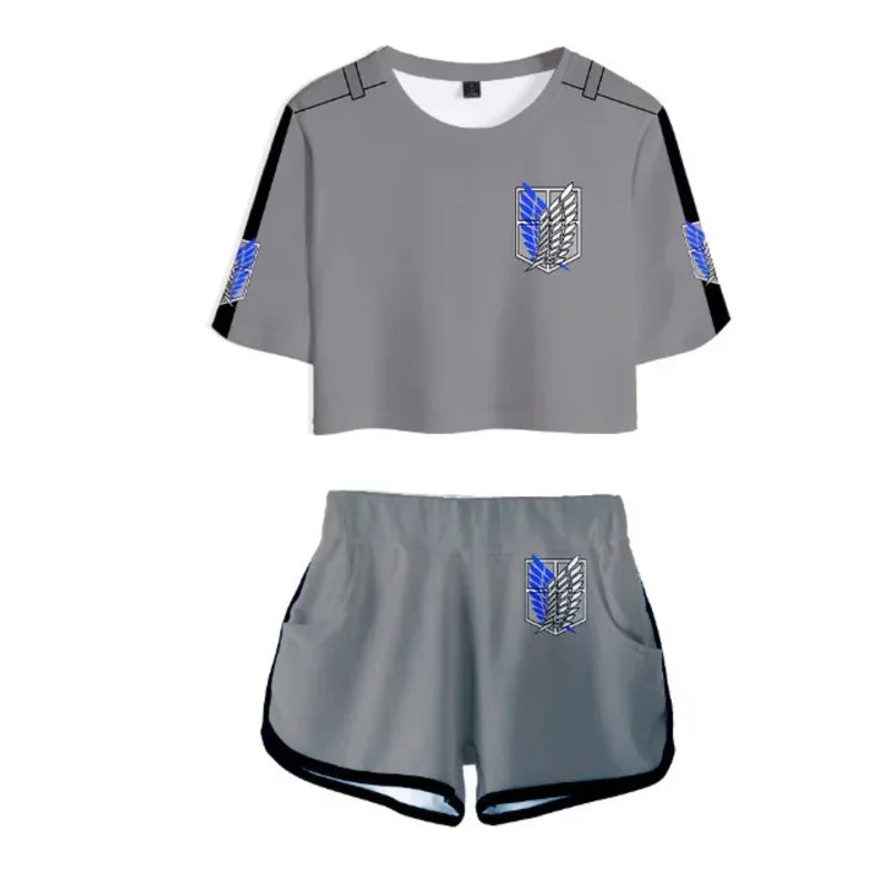 25COSAnime Titans Attack Cosplay Attack on Titans Clothing Pajamas Crop T Shirt Shorts Levi Sleeve Women Vest Giant Attack Cloth