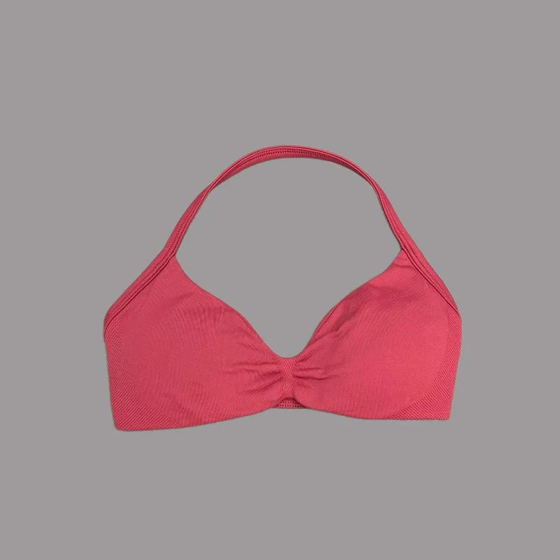 Sports Strappy Bra Yoga Underwear Women Gym Top Running Exercise Backless Bra High Support Active Wear Fitness Workout Halter