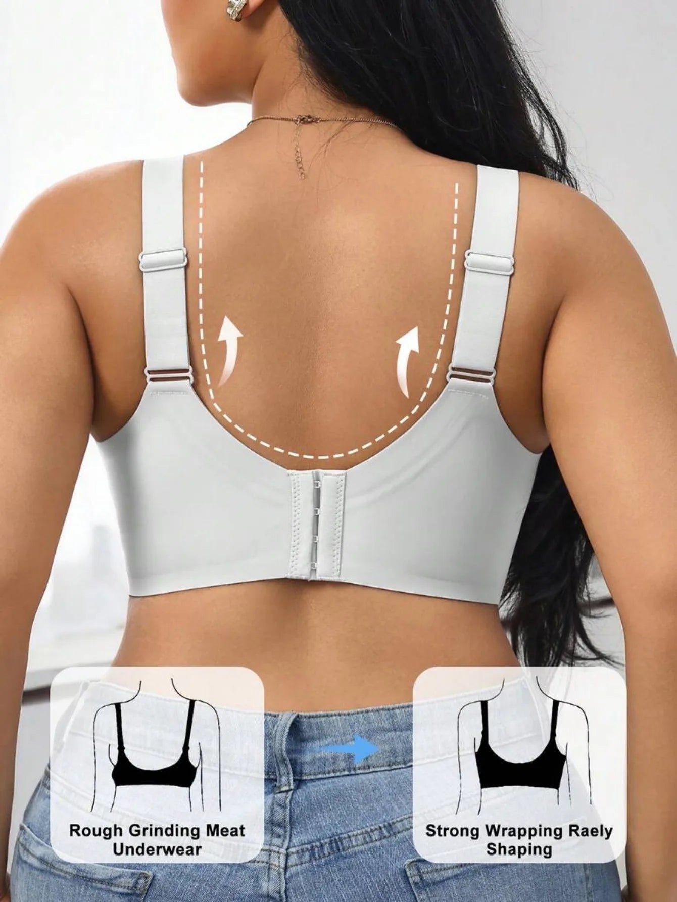 Women's High Support Sports Bra, Wire-Free Flocked Silicone Push-up Lingerie, Wide Strap Seamless Comfortable Fitness Bra