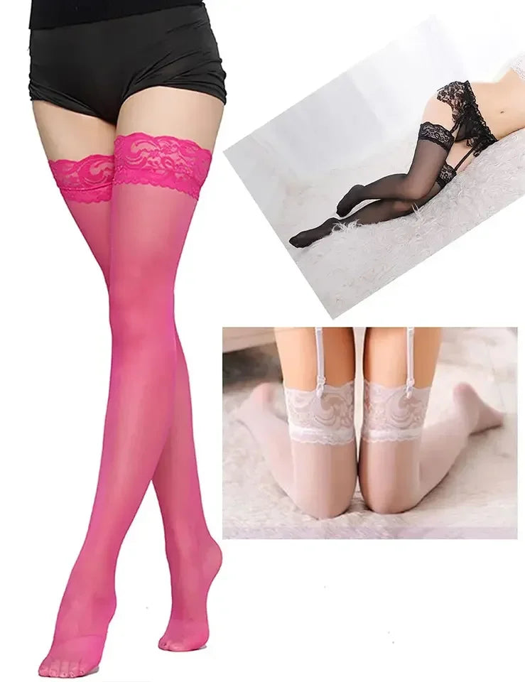 Sexy Lace Stockings for Women Thigh High Sheer Breathable Summer Socks JK Style Fashion Versatile Lingerie Black White Red