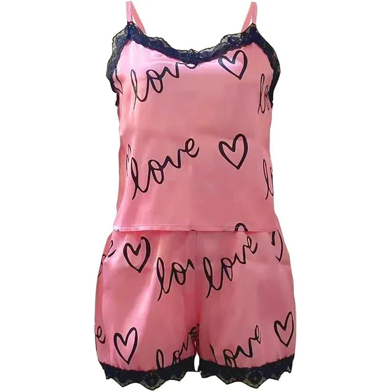 Women'S Pajama Shorts Suit Homewear Print Underwear Pijama Sexy Lingerie Camisoles Tanks Nighty Ladies Sleepwear