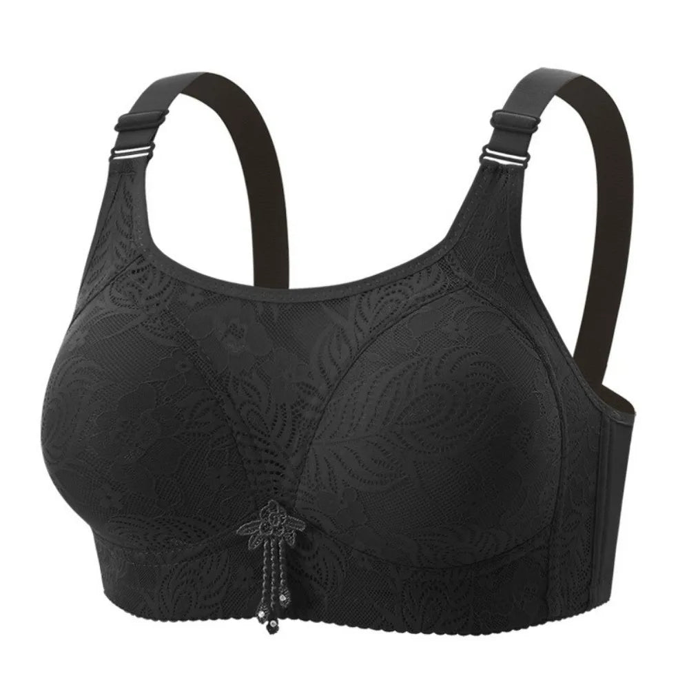 Lingerie Anti-Sagging Wireless Push-Up Bra Underwear Floral Mesh Large Size Bra Sweet Elderly Bra Four Seasons