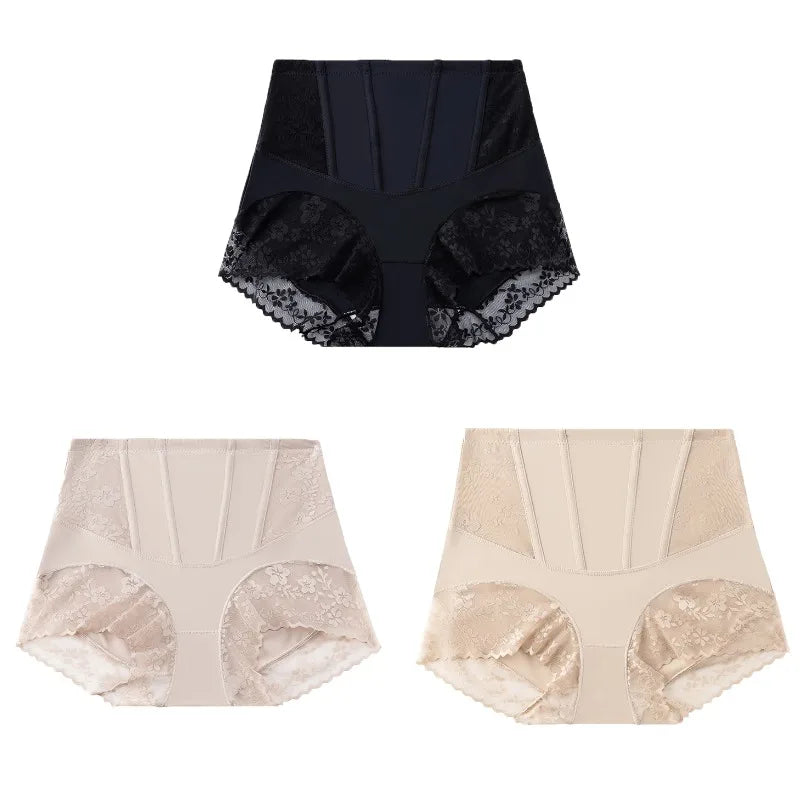 WarmSteps 3PCS Women's Shaper Panties High-Waist Lace Sexy Lingerie Abdominal Tightener Female Briefs Fishbone Waist SlimmingHot