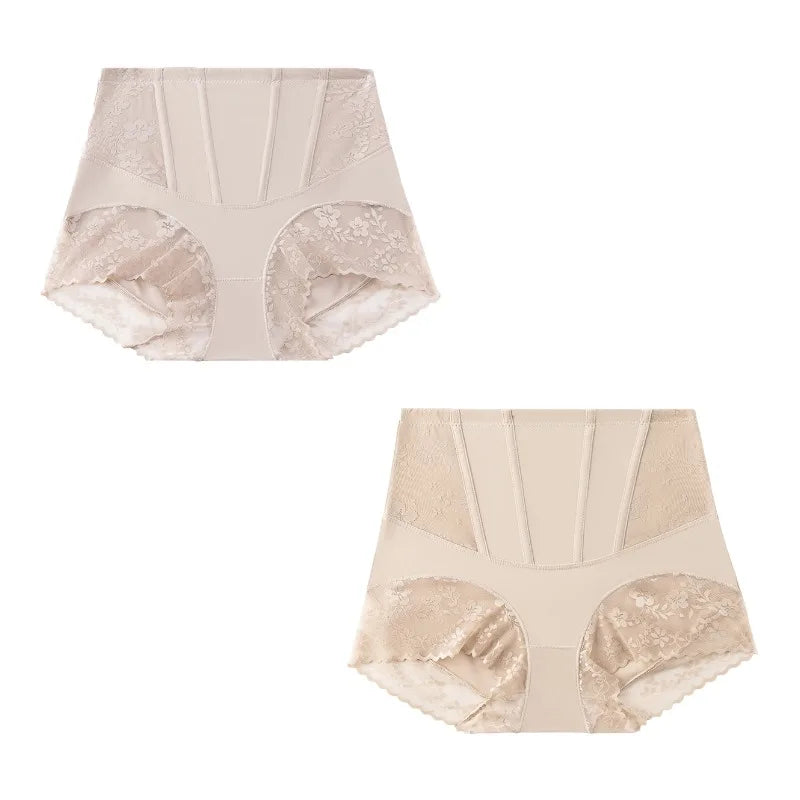 TrowBridge 2PCS Women's Shaper Panties High-Waist Lace Sexy Lingerie Abdominal Tightener Female Briefs Fishbone Waist Slimming