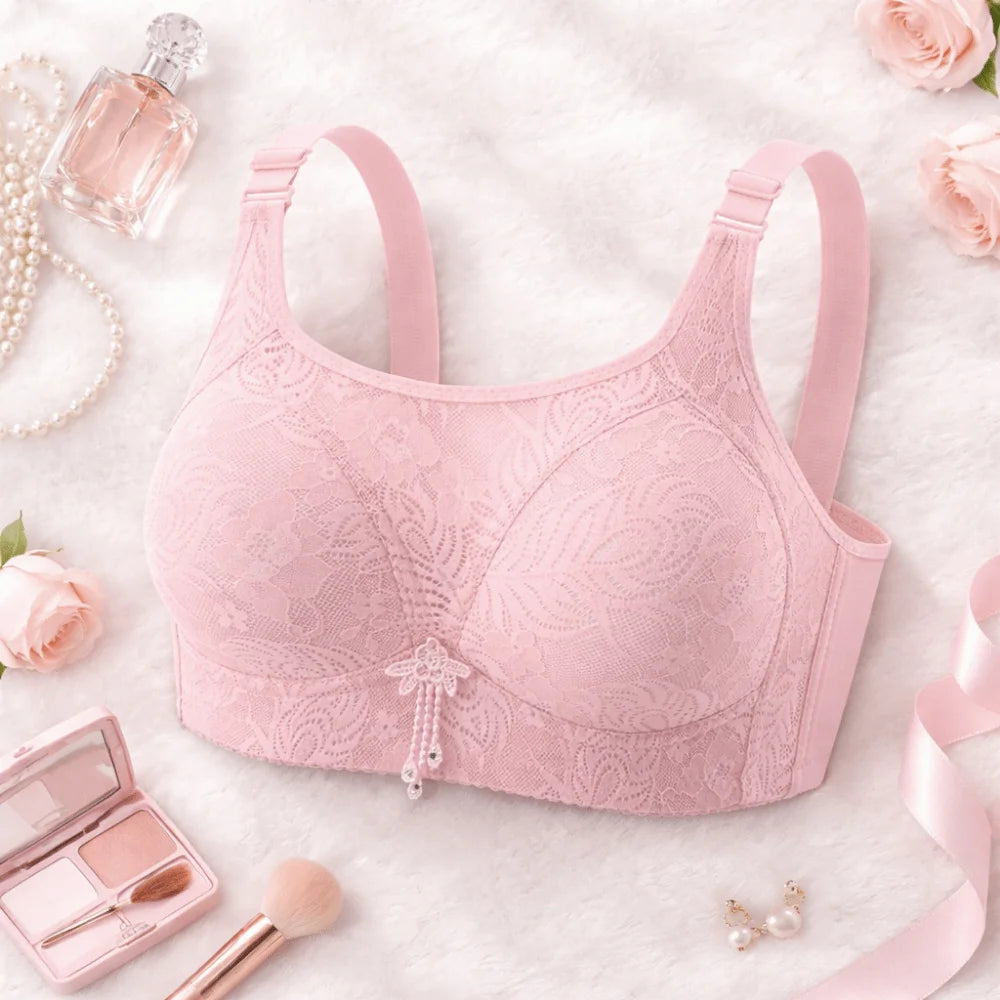 Lingerie Anti-Sagging Wireless Push-Up Bra Underwear Floral Mesh Large Size Bra Sweet Elderly Bra Four Seasons