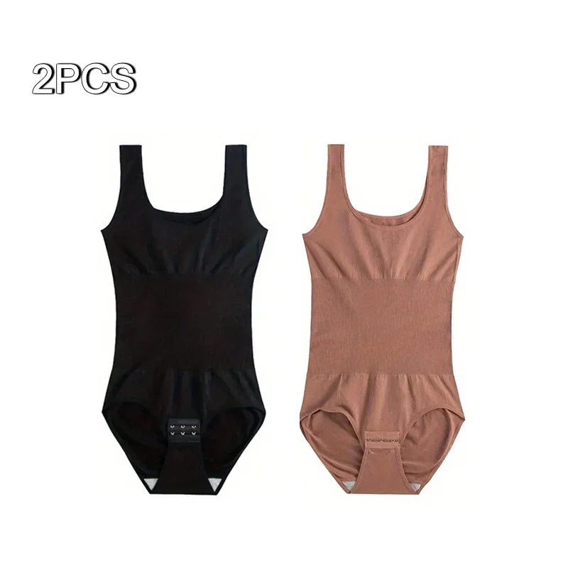 2pcs Body Shapewear For Women Seamless Solid Shaping Full Bodysuit Crew Neck Tummy Control Breathable Body Shaper Underwear