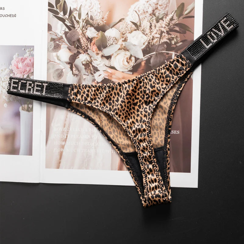Letter Sexy Panties Women Thongs Rhinestones Diamonds G-string Sports Thong Low Waist Shorts Briefs T-back Fitness S-XL