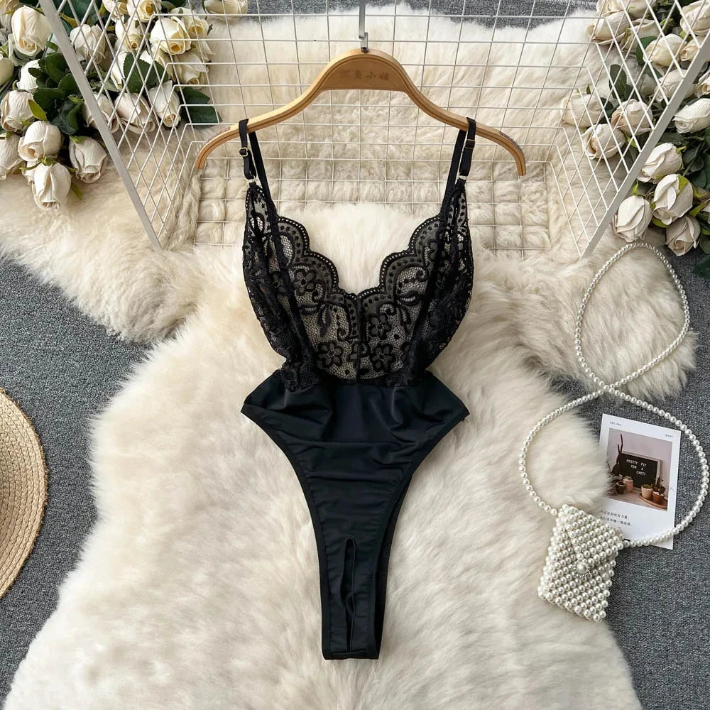 Women Hotsweet V-neck Leopard Slim Vintage Straps Bodysuits Chic Lace Slim Jumpsuits Comfortable Fashion Underwear