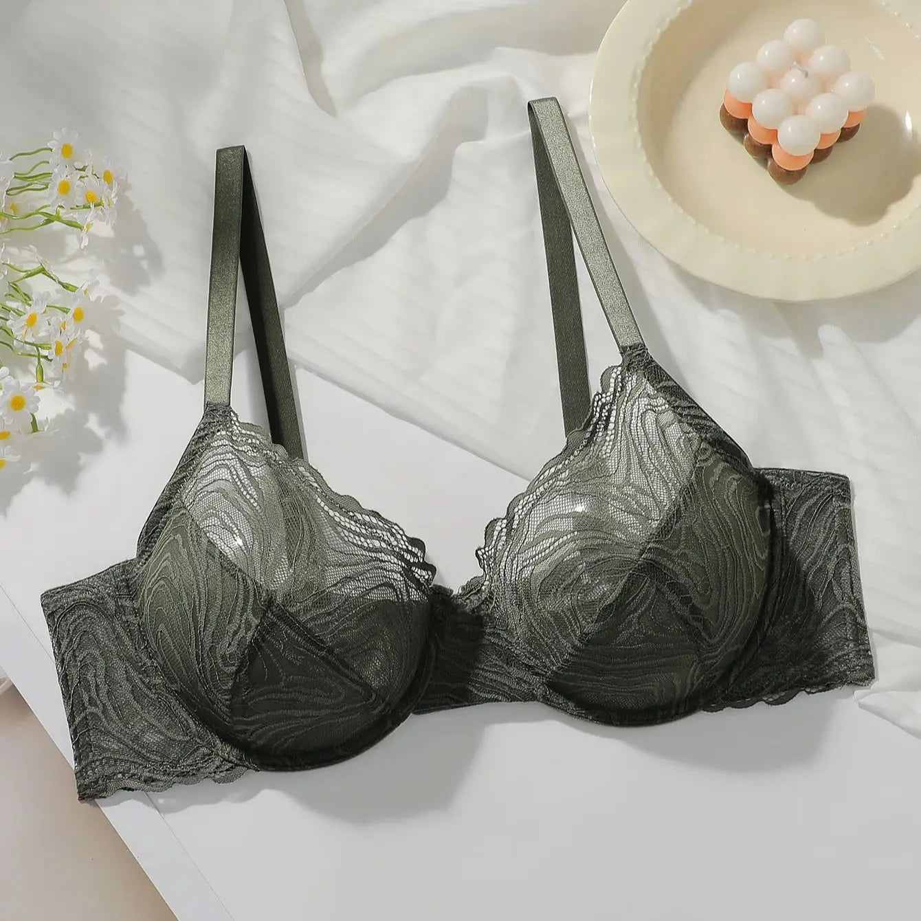Plus Size Dark Green Bras with Underwire No Paddin Women Large Bust Support Unlined Bra Big Cup Lingerie Everyday Wear