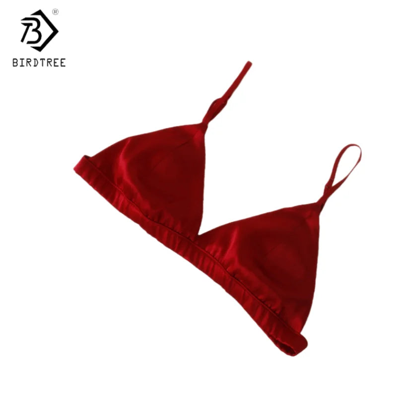 Birdtree, 94% Silk 6% Spandex Wireless Bra, Women Triangle Cup Breathable Soft Underwear, Small Breast, 2026 New A5D632JF