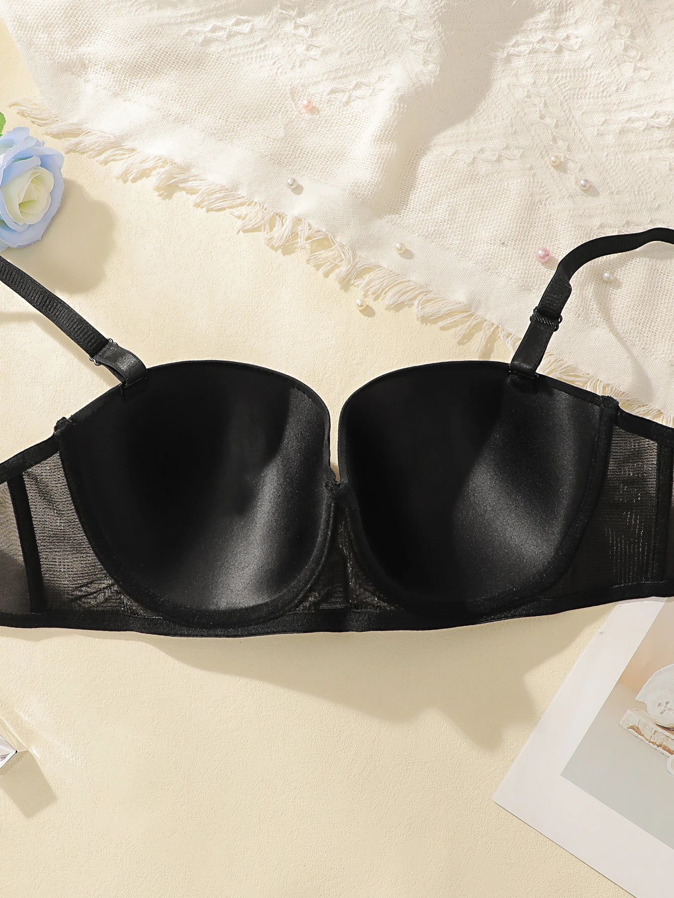 Women's sexy solid color lace plus size bra with steel rims gathered push ups adjustable shoulder straps comfortable bra J2471