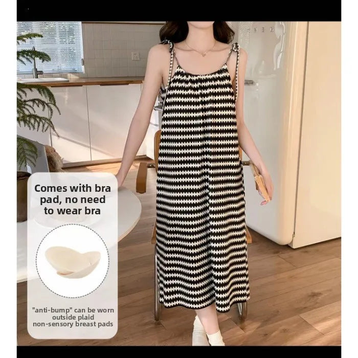 Cloud Cotton Camisole Nightdress With Chest Pads Women, Summer Sleepwear, Lightweight Casual Slim-Fit Dress