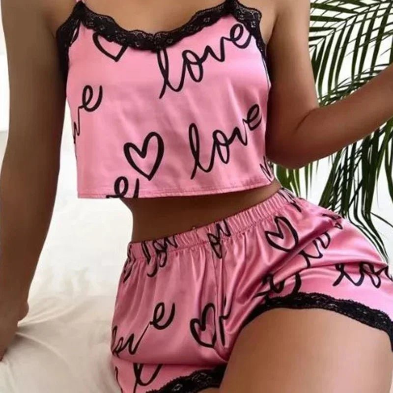 Women'S Pajama Shorts Suit Homewear Print Underwear Pijama Sexy Lingerie Camisoles Tanks Nighty Ladies Sleepwear
