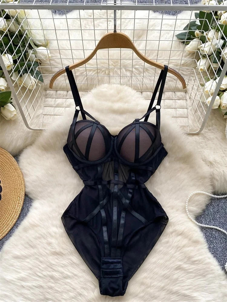 Women Hotsweet V-neck Leopard Slim Vintage Straps Bodysuits Chic Lace Slim Jumpsuits Comfortable Fashion Underwear