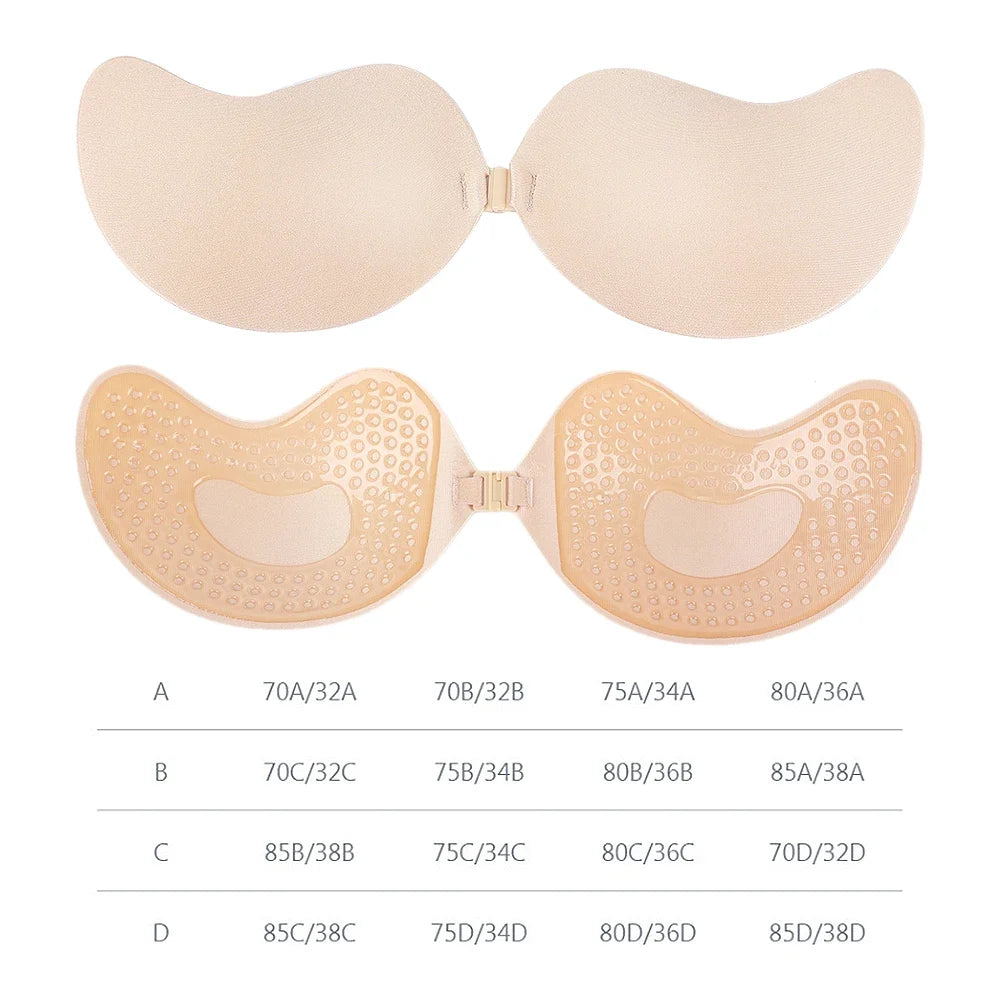 Reusable Adhesive Nipple Covers A-D Cups, Silicone Padded Push-Up Strapless Bra Stick-On Lingerie for Wedding Dresses