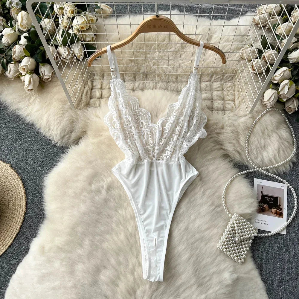 Women Hotsweet V-neck Leopard Slim Vintage Straps Bodysuits Chic Lace Slim Jumpsuits Comfortable Fashion Underwear