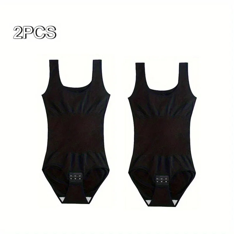 2pcs Body Shapewear For Women Seamless Solid Shaping Full Bodysuit Crew Neck Tummy Control Breathable Body Shaper Underwear