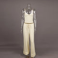 Summer Women's Clothing Deep V Neck Bow Tie Cami Pajama Set Long Pants Night Wear For Ladies Polyester Thin Lingerie Set
