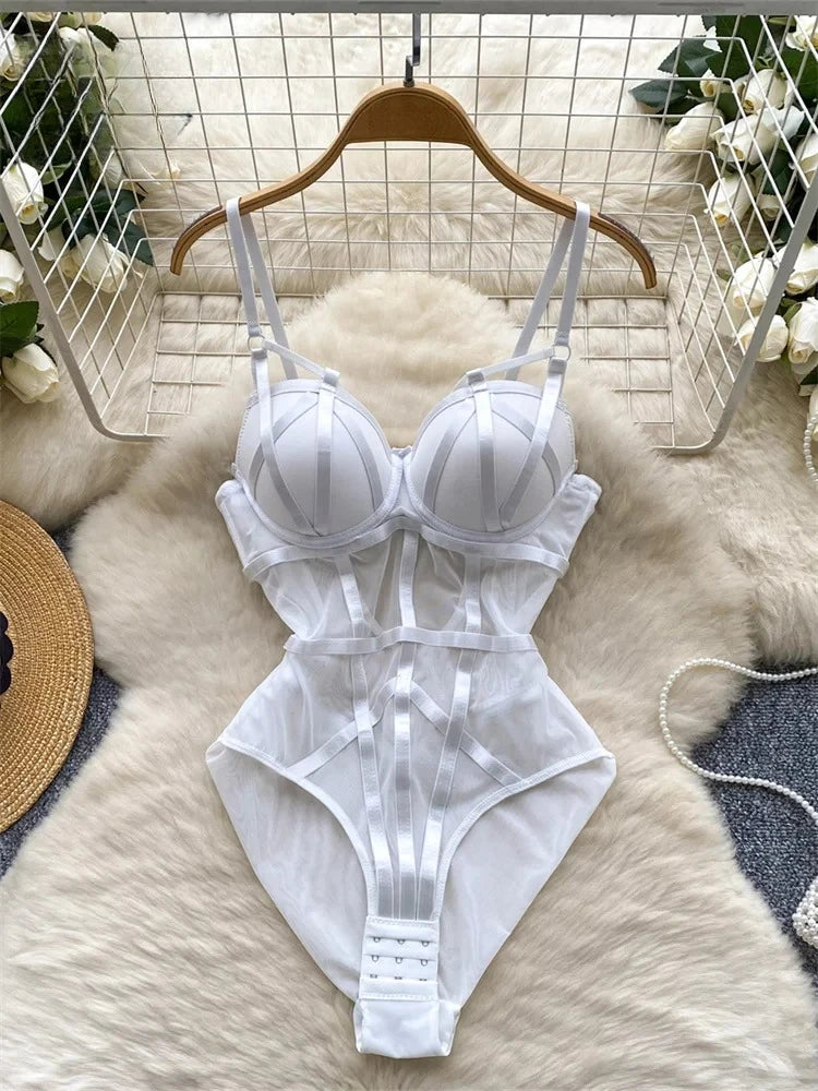 Women Hotsweet V-neck Leopard Slim Vintage Straps Bodysuits Chic Lace Slim Jumpsuits Comfortable Fashion Underwear