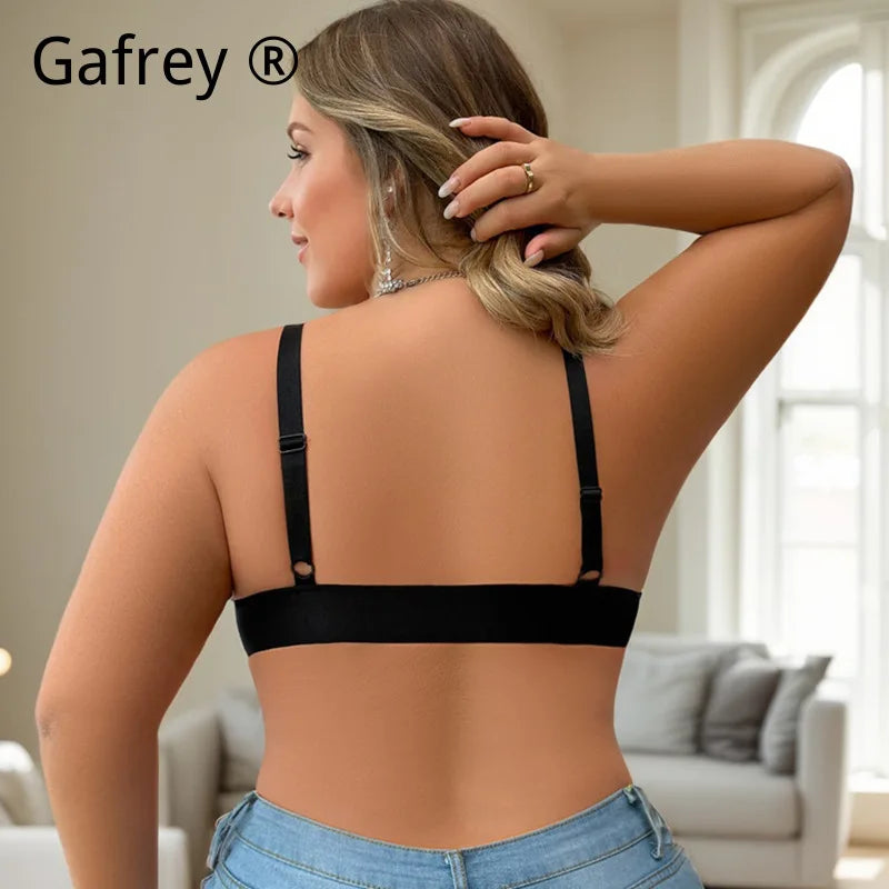 Plus Size Women French Lace Wireless Bralette Breathable Thin Triangle Cup Summer Girly Soft Lift Sexy Non-wired Lingerie Bra