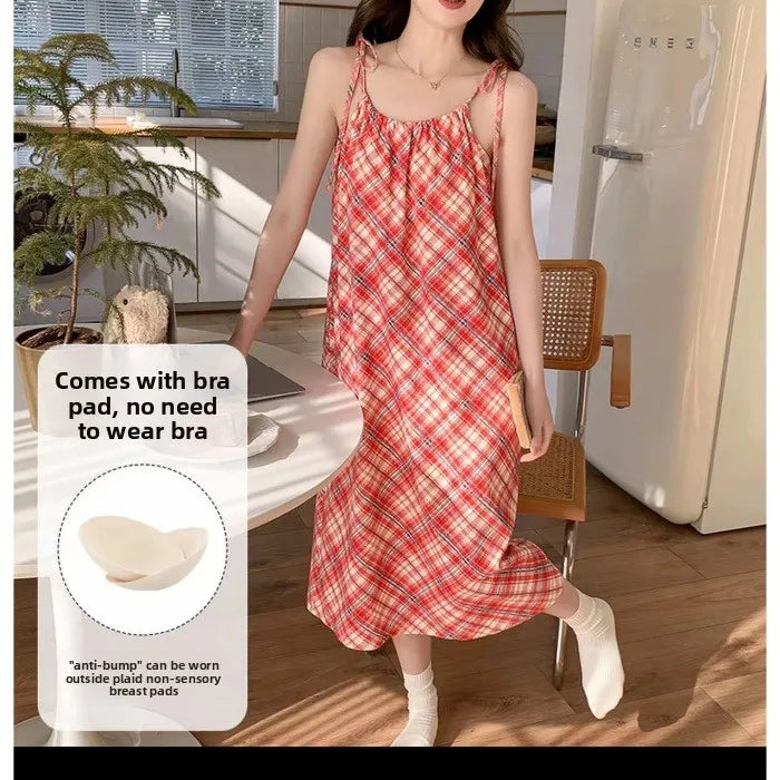 Cloud Cotton Camisole Nightdress With Chest Pads Women, Summer Sleepwear, Lightweight Casual Slim-Fit Dress