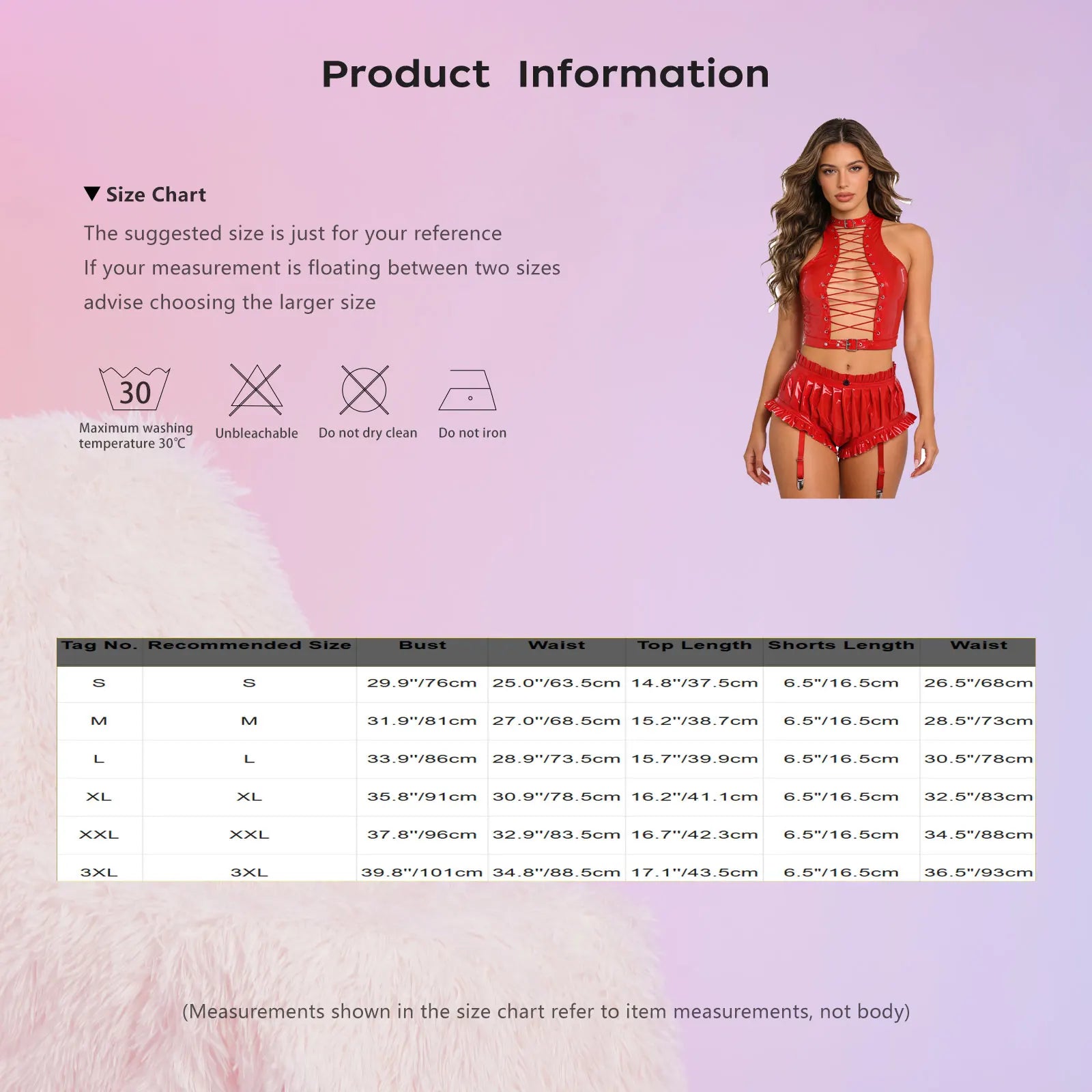 Womens Wet Look PU Leather Clubwear Outfits Cutout Sleeveless Front Eyelet Lace-up Crop Top And Bloomer Shorts with Garter Clips