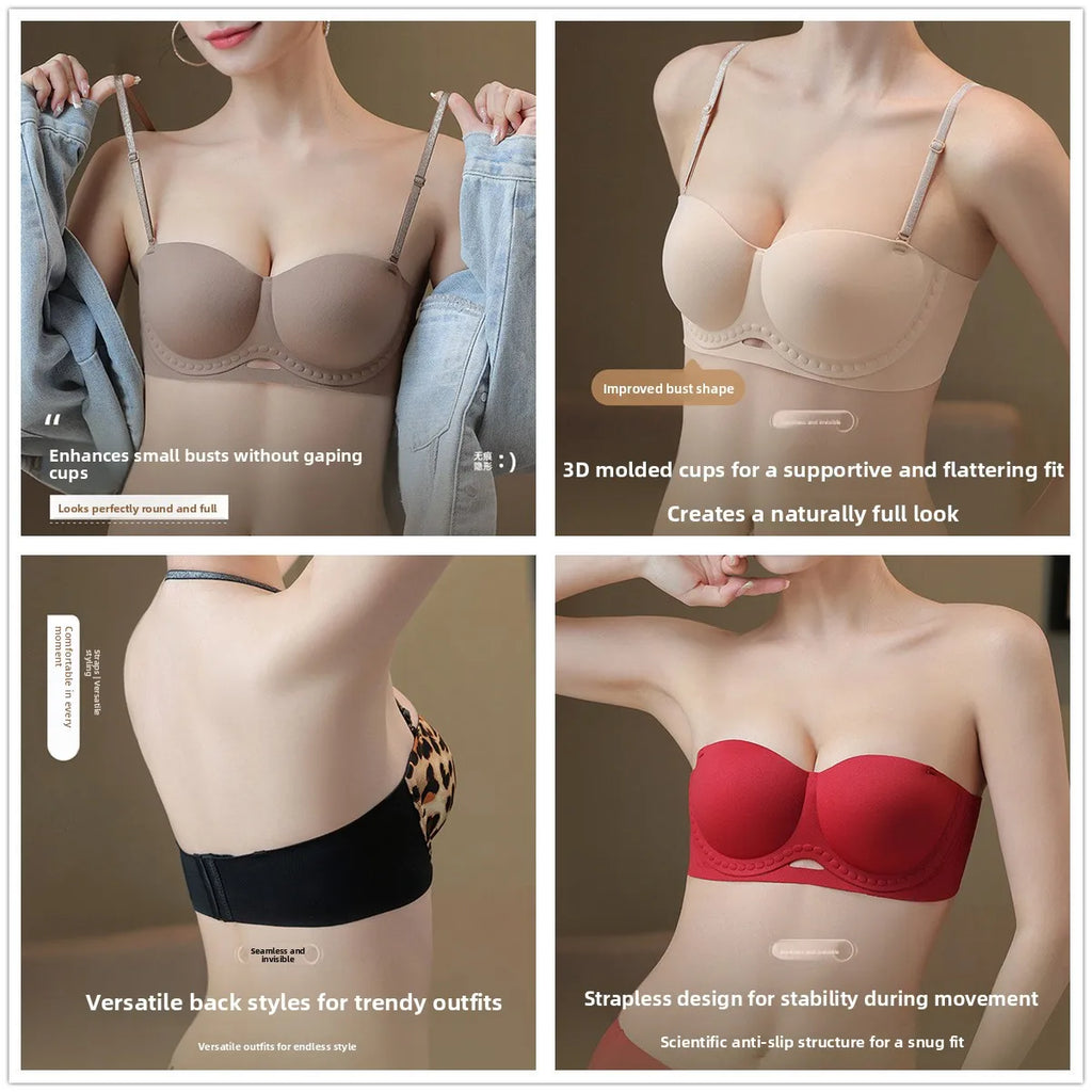 KUCLUT  Invisible Strapless Bra Soft Support Foundation Liquid Lingerie Anti-Slip Gathered Push-Up Comfortable Underwear