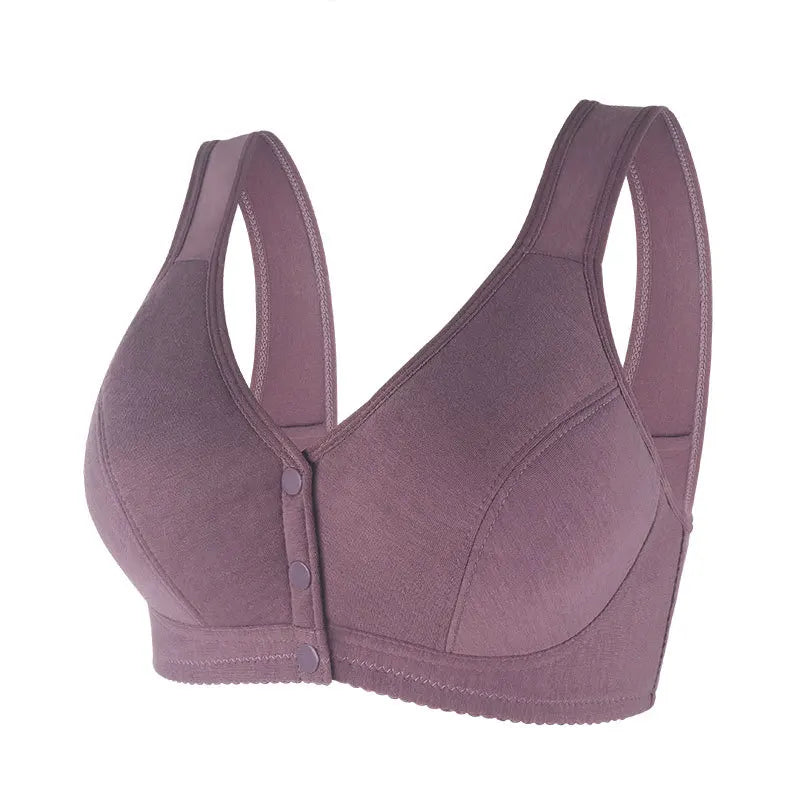 Ladies Front Button Plus Size Solid Color Underwear Fashionable Ultra-thin Soft and Comfortable Vest Style Fixed Cup Underwear