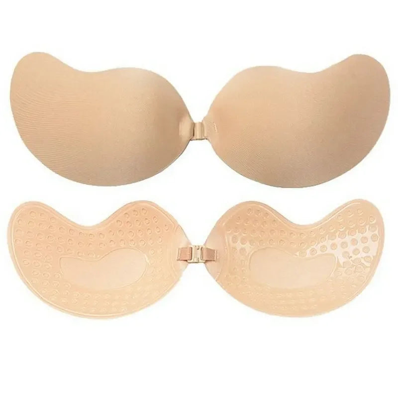 Reusable Adhesive Nipple Covers A-D Cups, Silicone Padded Push-Up Strapless Bra Stick-On Lingerie for Wedding Dresses