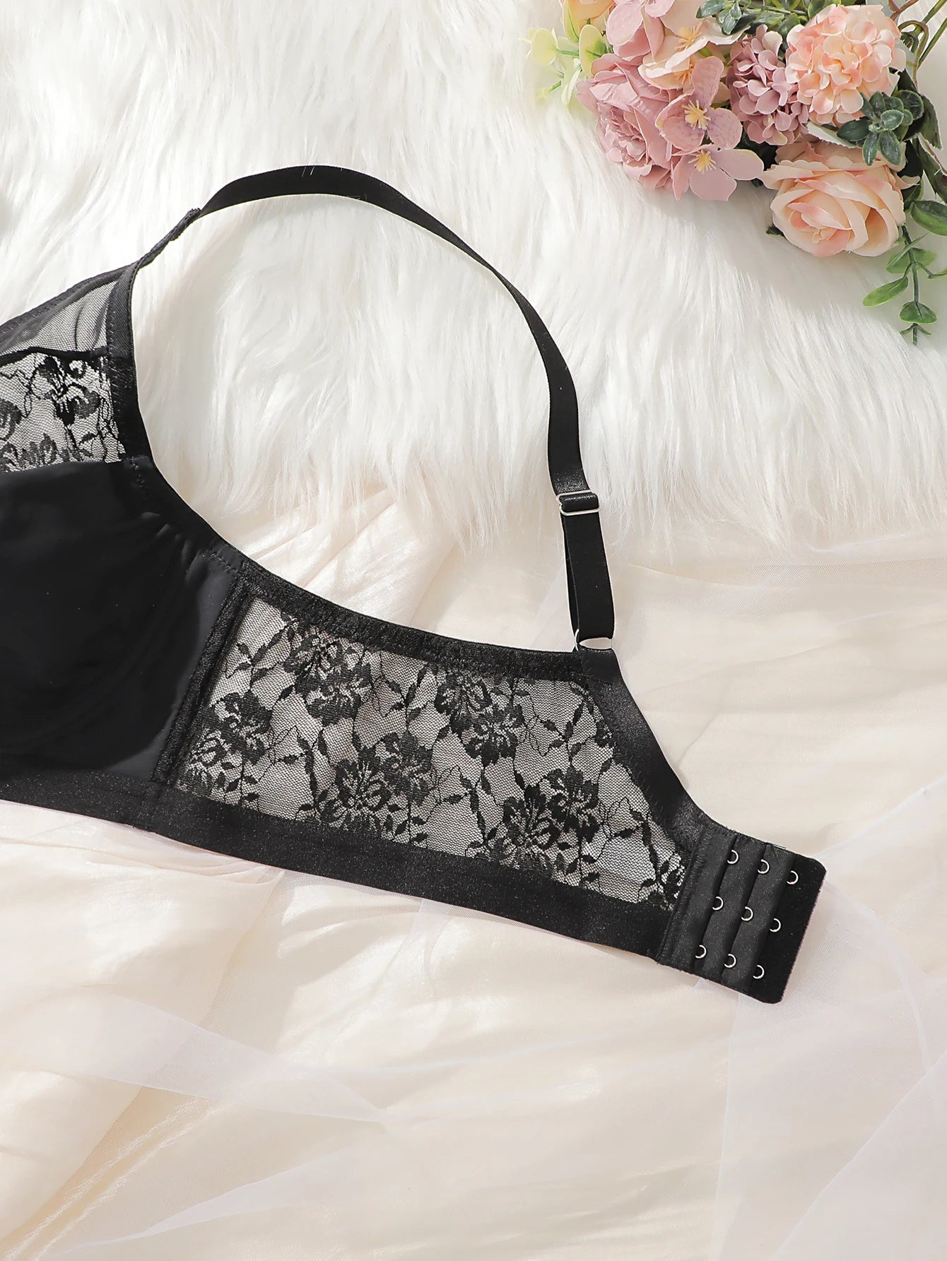 Plus Size Lace Minimizer Bra, Lace Mesh Underwire Full Cup Anti-Sag Breathable Adjustable Straps Sexy Lingerie for Big Bust 3036