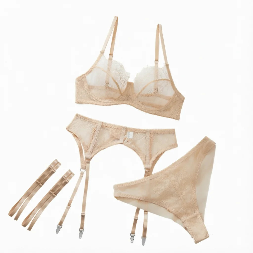 Women's Sexy Lingerie Bra Set Lace Three-piece Style Sexy Mesh See-through Bra Set Perfect for An Evening Date Sexy Lingerie Bra