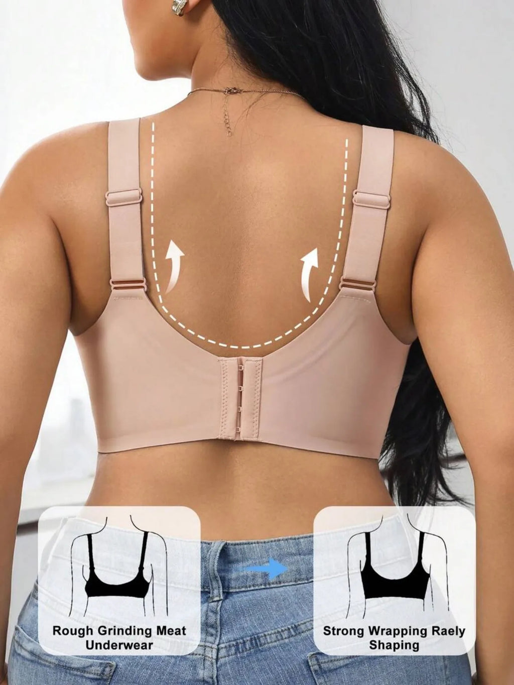 Women's High Support Sports Bra, Wire-Free Flocked Silicone Push-up Lingerie, Wide Strap Seamless Comfortable Fitness Bra