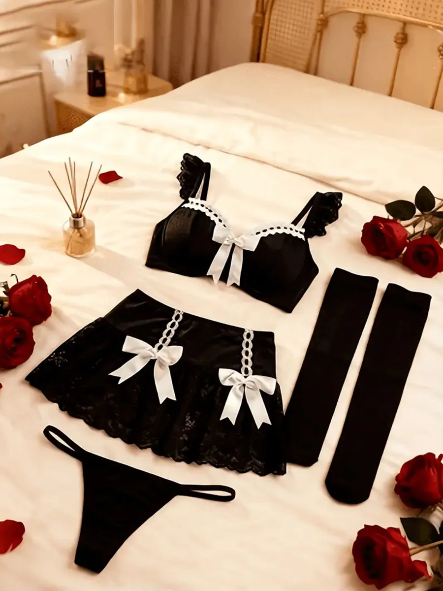 Black Sexy Lingerie Woman Porno Sex Underwear Sexy Bra Set And  Mini Dress Uniform Lingerie Erotic Underwear Babydoll Costumes