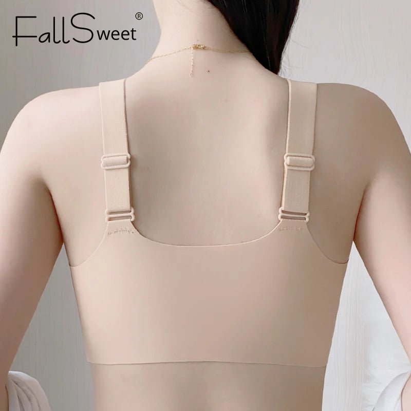 FallSweet Plus Size Wireless Front Closure Bra for Women Seamless Thin Cup Soft Comfortable Breathable Mom Lingerie Brassiere