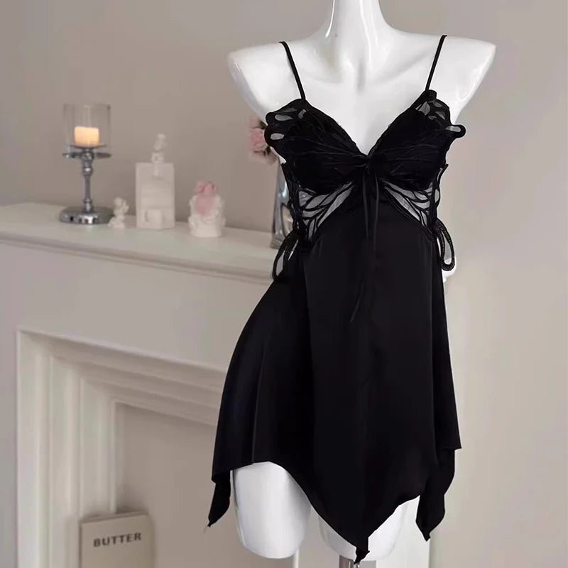 Sexy Ice Silk Sleepwear Women's Strap Butterfly Knot Home Clothes Comfortable Breathable V-neck Short Dress Home Clothes