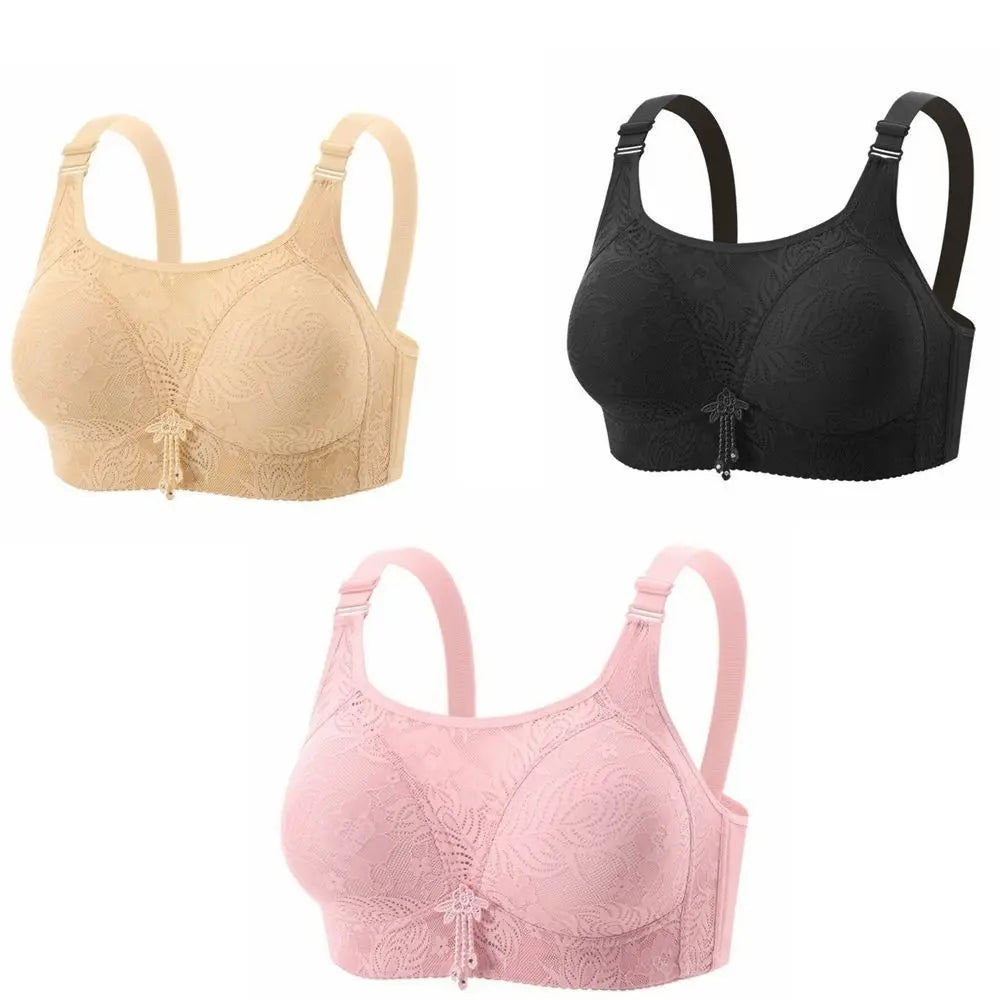 Lingerie Anti-Sagging Wireless Push-Up Bra Underwear Floral Mesh Large Size Bra Sweet Elderly Bra Four Seasons