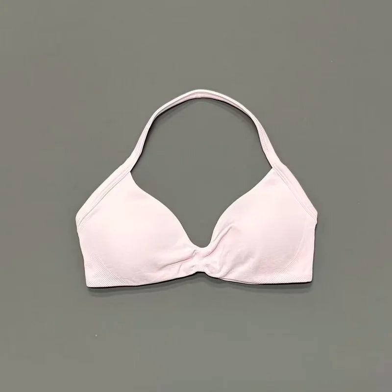 Sports Strappy Bra Yoga Underwear Women Gym Top Running Exercise Backless Bra High Support Active Wear Fitness Workout Halter